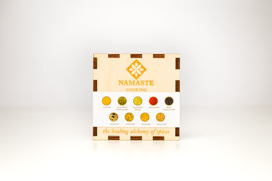 SUNISTANAI Ayurvedic Handcrafted Spice Box full of all the staple Ayurveda Spices to enhance one's culinary experience.